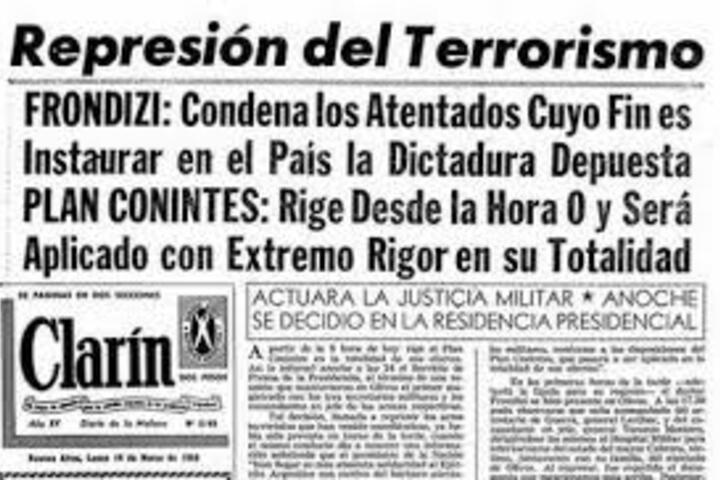 Tapa Clarín sobre la represión del "terrorismo" por parte de Frondizi