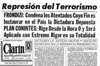 Tapa Clarín sobre la represión del "terrorismo" por parte de Frondizi