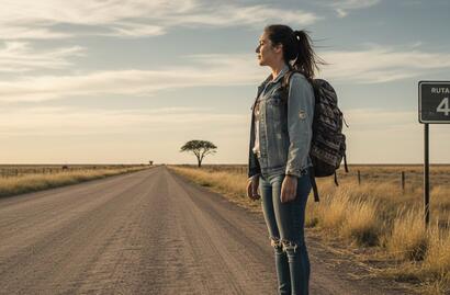 Una mujer parada en la banquina